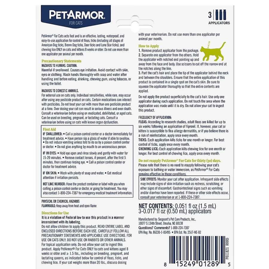PetSmart Flea and Tick Treatment for Cats – 3-Month Supply, Safe for Cats Over 1.5 lbs