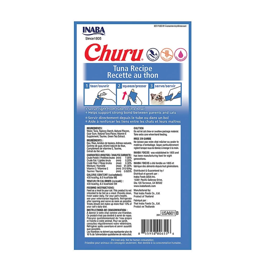 PetSmart Inaba Churu Creamy Puree Cat Treat - Tuna Flavor Lickable Supplement for Cats