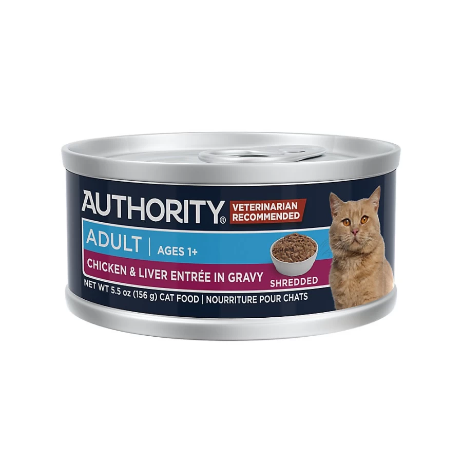 PetSmart Authority Everyday Health Adult Cat Wet Food - 5.5 Oz, Shreds in Gravy, With-Grain, High-Quality Nutrition for Cats
