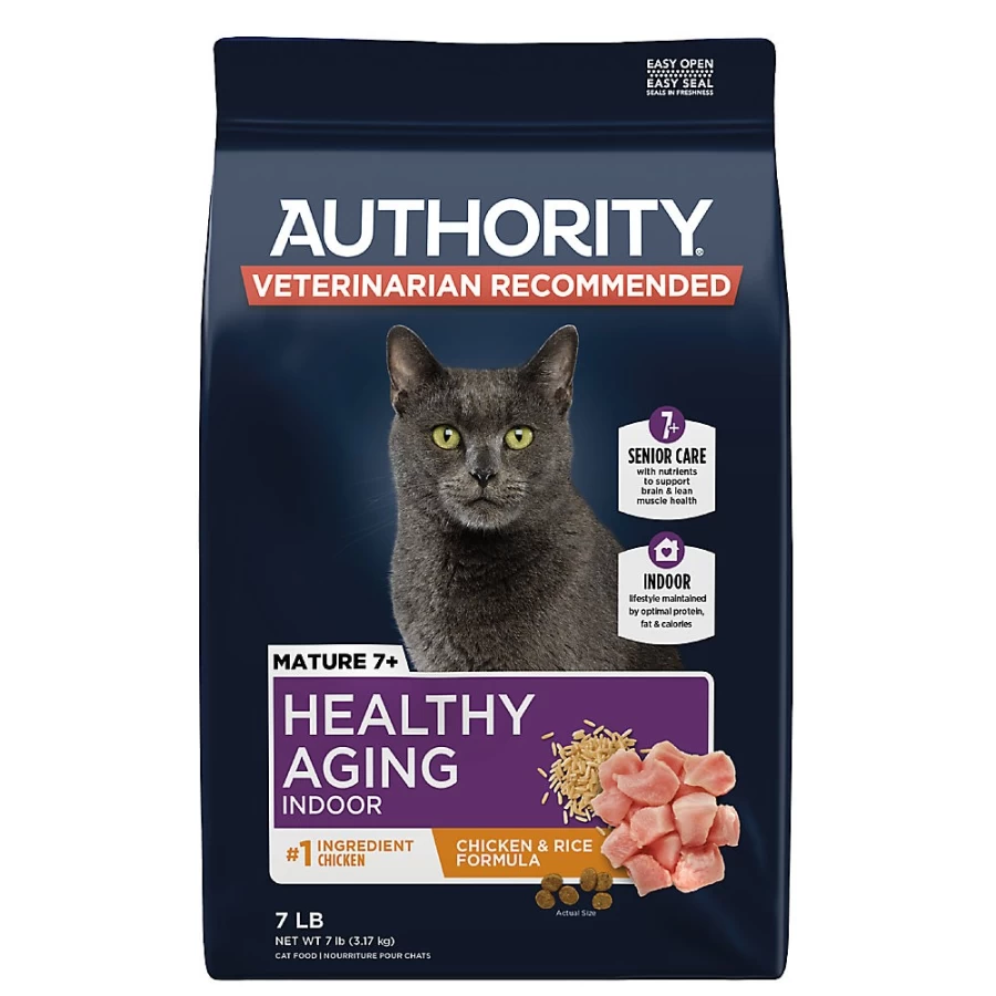 PetSmart Authority Everyday Health Indoor Senior Cat Dry Food - Chicken & Rice Recipe, With Grains for Adult Cats
