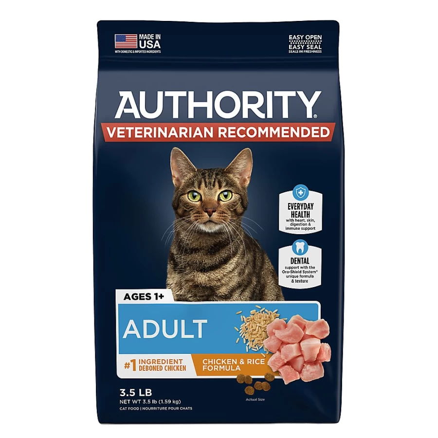 PetSmart Authority Everyday Health Adult Dry Cat Food with Chicken & Rice - Premium With-Grain Recipe for Optimal Feline Nutrition