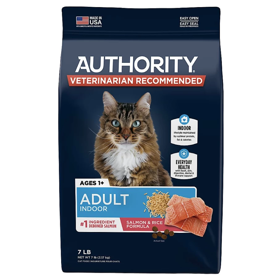 PetSmart Authority Everyday Health Indoor Cat Dry Food - Salmon & Rice Recipe, With-Grain Formula for Adult Cats