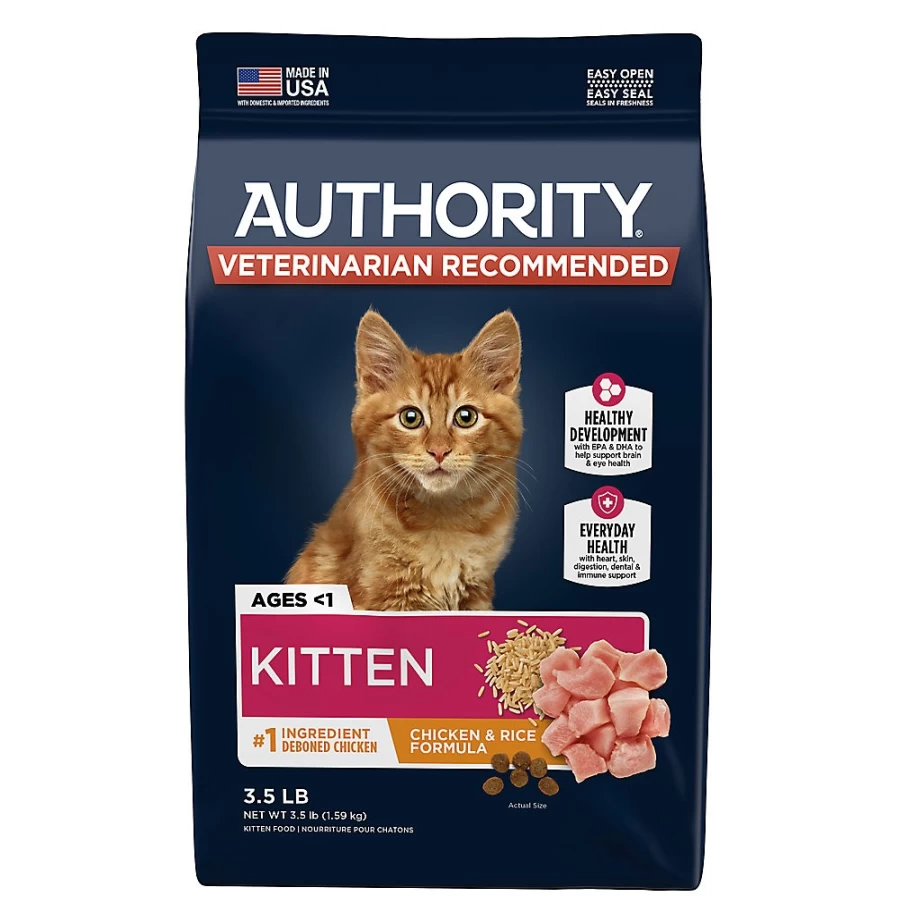 PetSmart Authority Everyday Health Kitten Dry Cat Food with Chicken & Rice - Premium With-Grain Formula for Optimal Growth