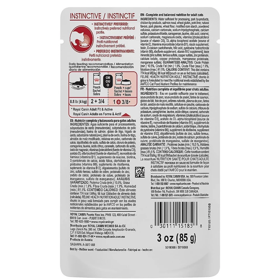 PetSmart Royal Canin Adult Cat Wet Food - Instinctive Chunks in Gravy, 3 oz Pouch