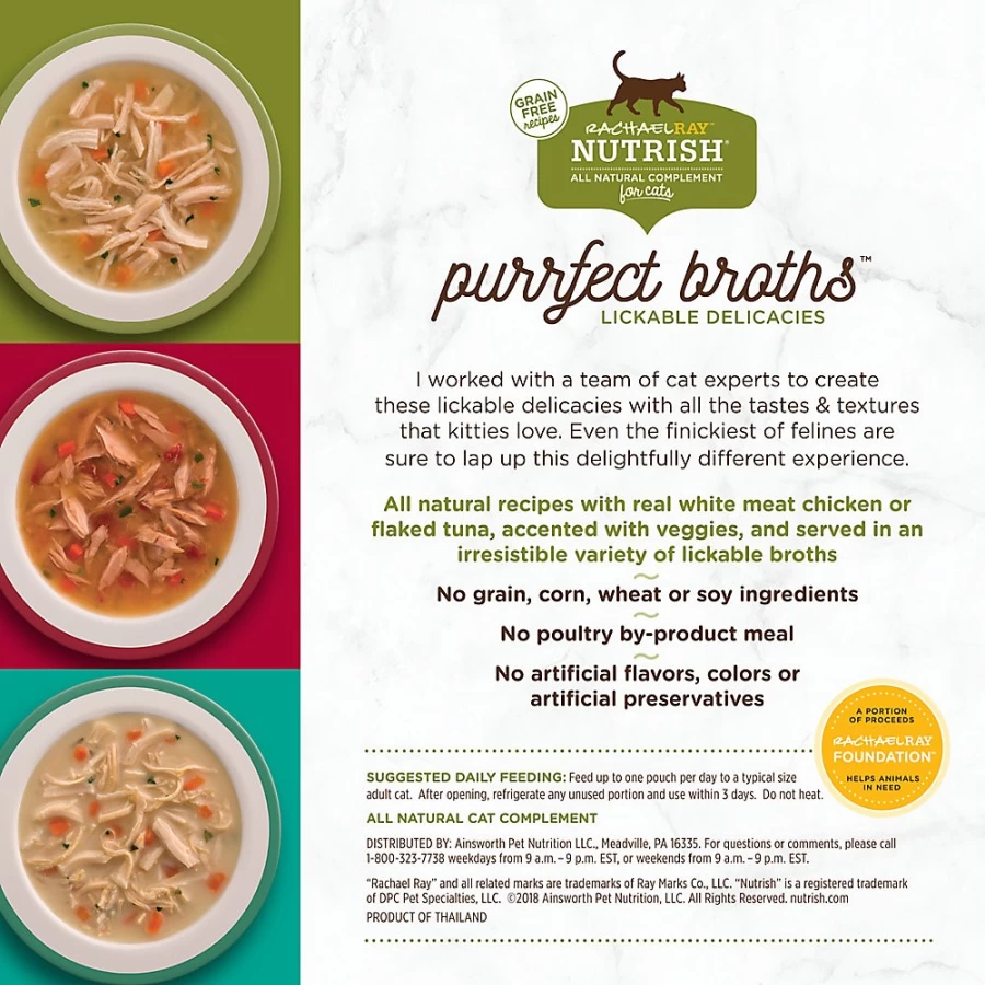 PetSmart Rachael Ray Nutrish Purrfect Broths Cat Treats - Chicken, Tuna & Vegetable Flavor Liquid Snacks for Cats