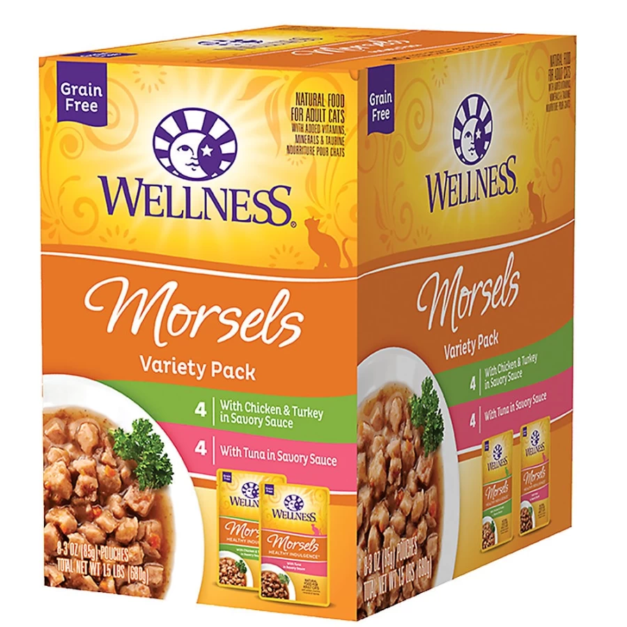 PetSmart Grain-Free Wellness Morsels Wet Cat Food Variety Pack - Natural Recipes for Healthy Cats