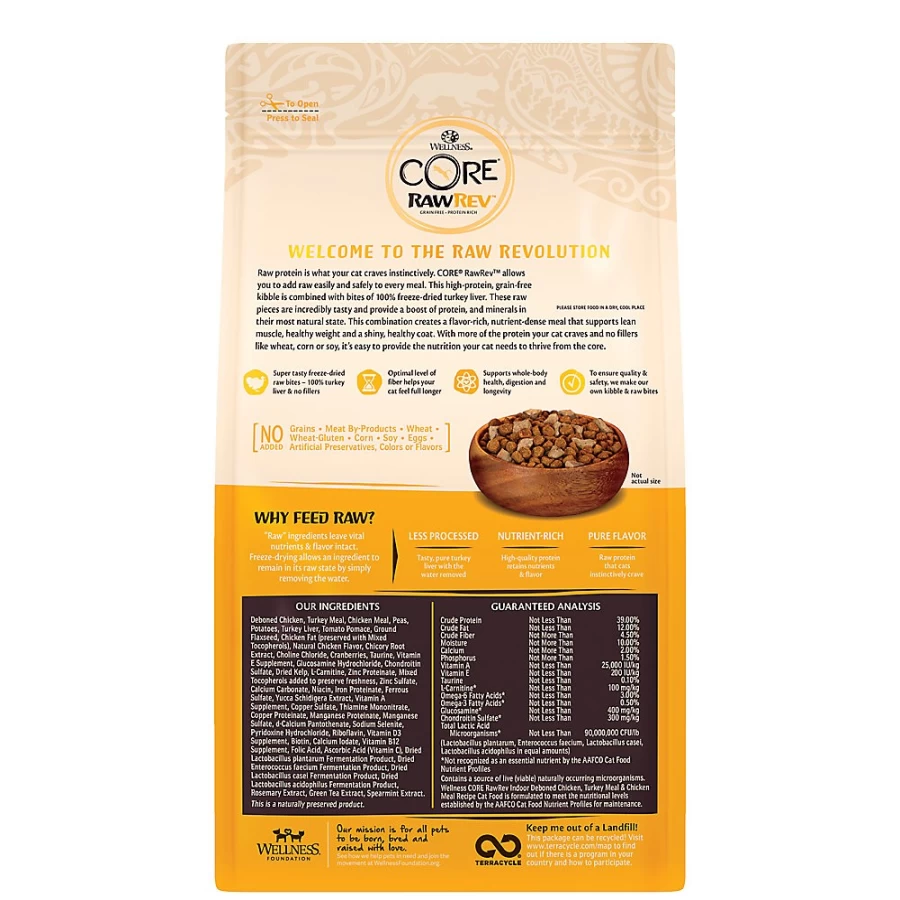 PetSmart Wellness CORE RawRev Grain-Free Indoor Adult Cat Food with Turkey & Chicken - Natural Dry Kibble for Cats