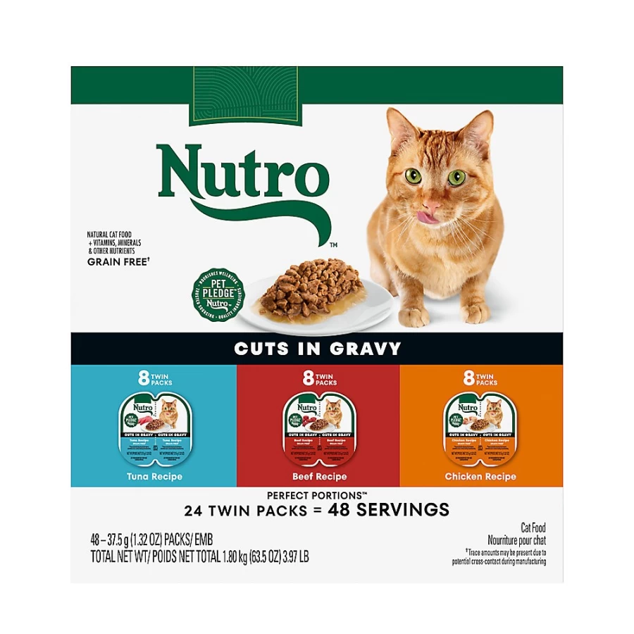 PetSmart Nutro Perfect Portions Grain-Free Wet Cat Food Variety Pack - 24 Count, Tender Chunks for Adult Cats