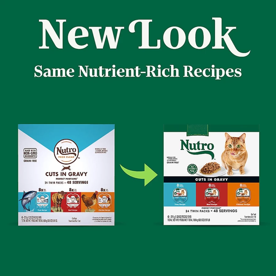 PetSmart Nutro Perfect Portions Grain-Free Wet Cat Food Variety Pack - 24 Count, Tender Chunks for Adult Cats