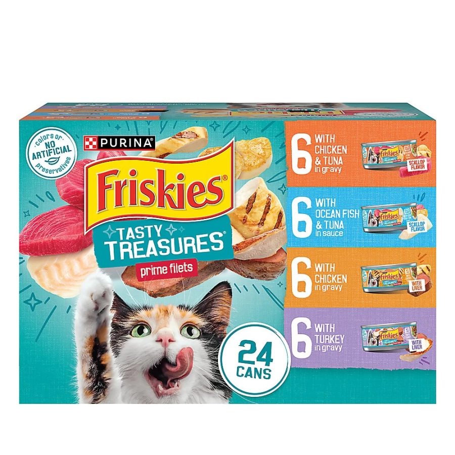 Purina Friskies Tasty Treasures Adult Wet Cat Food, 9.4 lb Case - Savory Pate & Chunks in Gravy | PetSmart