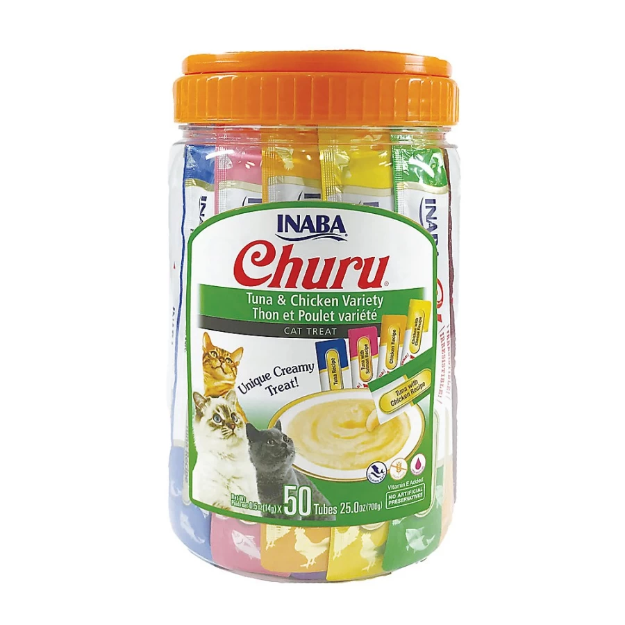 PetSmart Inaba Churu Cat Treats Variety Pack - 50 Tuna & Chicken Puree Tubes for Cats