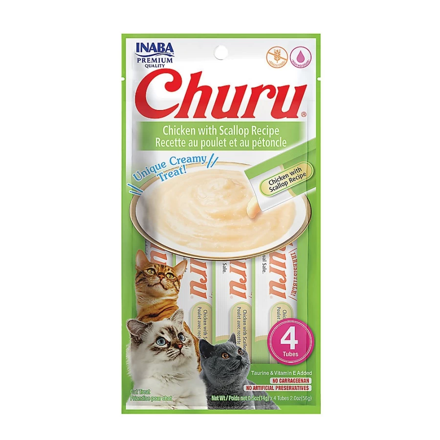 PetSmart Inaba Churu Creamy Puree Cat Treat - Chicken & Scallop Flavor, Tasty Soft Pate for Cats