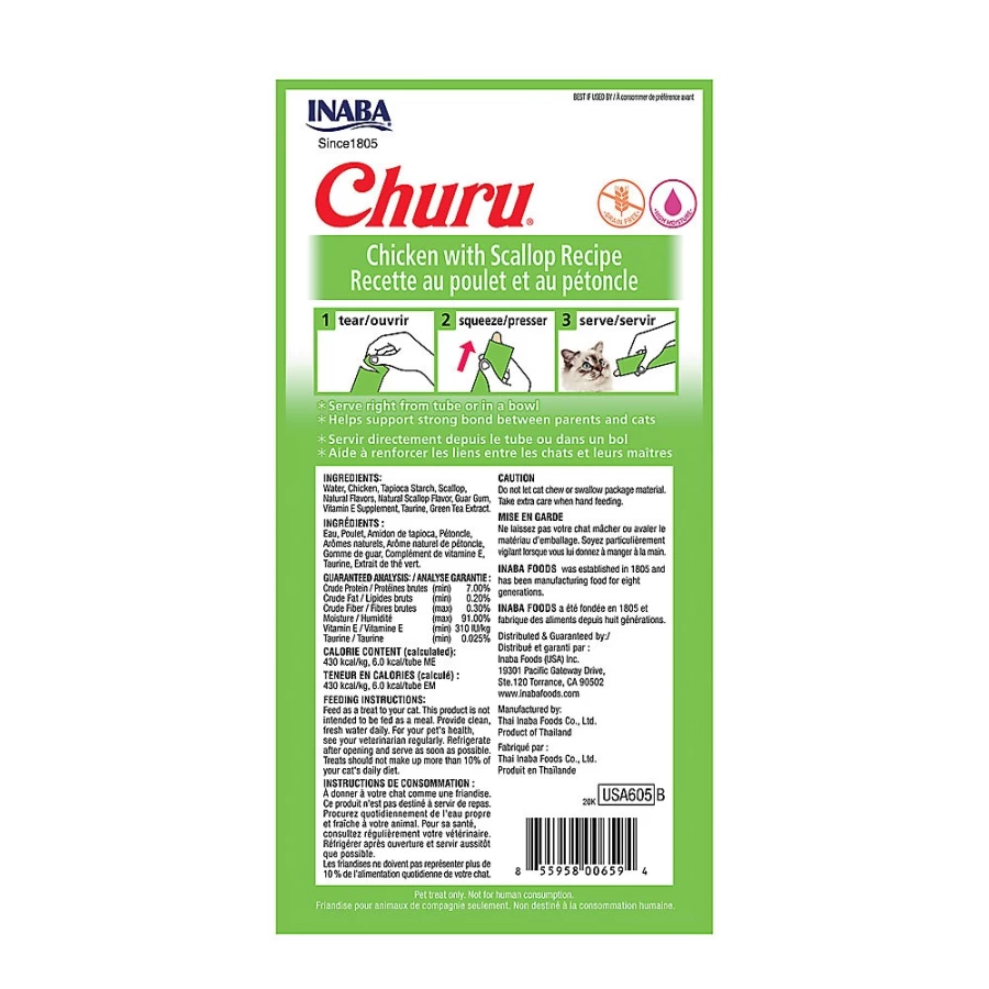 PetSmart Inaba Churu Creamy Puree Cat Treat - Chicken & Scallop Flavor, Tasty Soft Pate for Cats