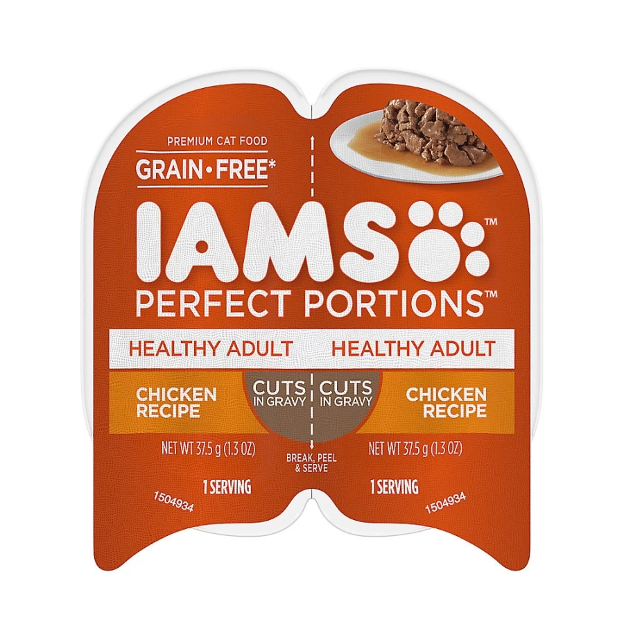 PetSmart IAMS Perfect Portions Wet Cat Food for Adults - Grain-Free Cuts in Gravy, 2.6 Oz Pouch, Healthy & Balanced Nutrition
