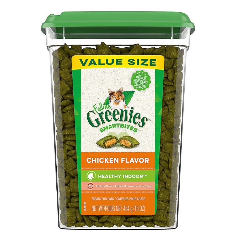 PetSmart Feline Greenies SmartBites Hairball Control Cat Treats - Chicken Flavor, Adult Cat Snacks for Hairball Relief