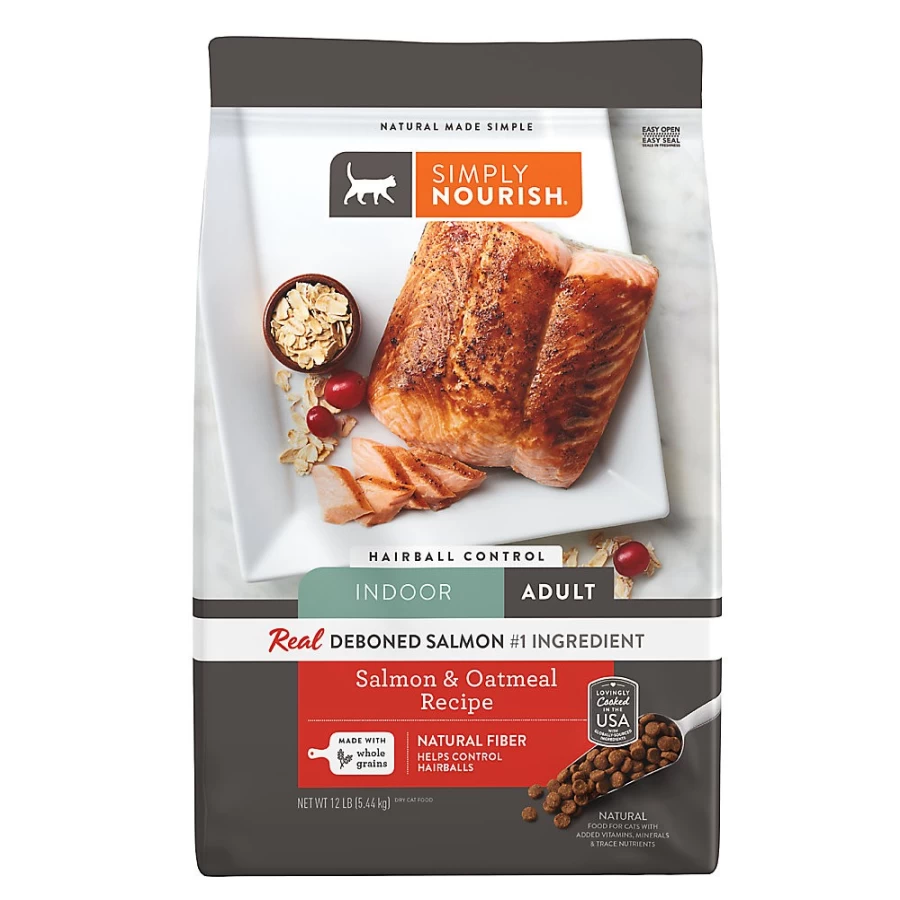 PetSmart Simply Nourish Salmon Indoor Cat Food - Natural With-Grain Formula for Hairball Control