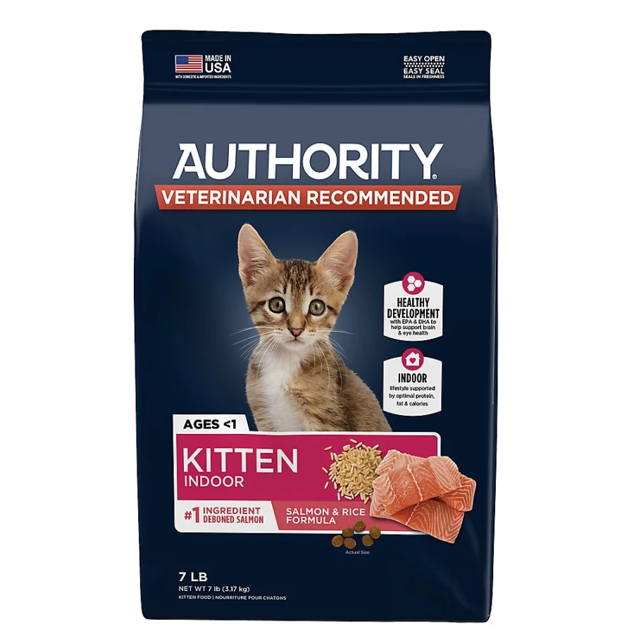 PetSmart Authority Everyday Health Indoor Kitten Dry Cat Food with Salmon & Rice - Grain-Included Formula for Optimal Growth