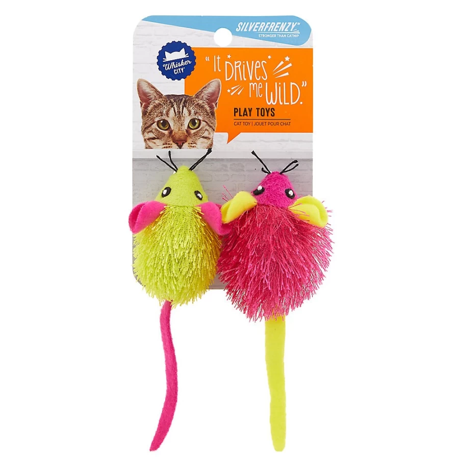 PetSmart Whisker City Silver Frenzy Fuzzy Mice Cat Toys - 2 Pack Interactive Play for Cats