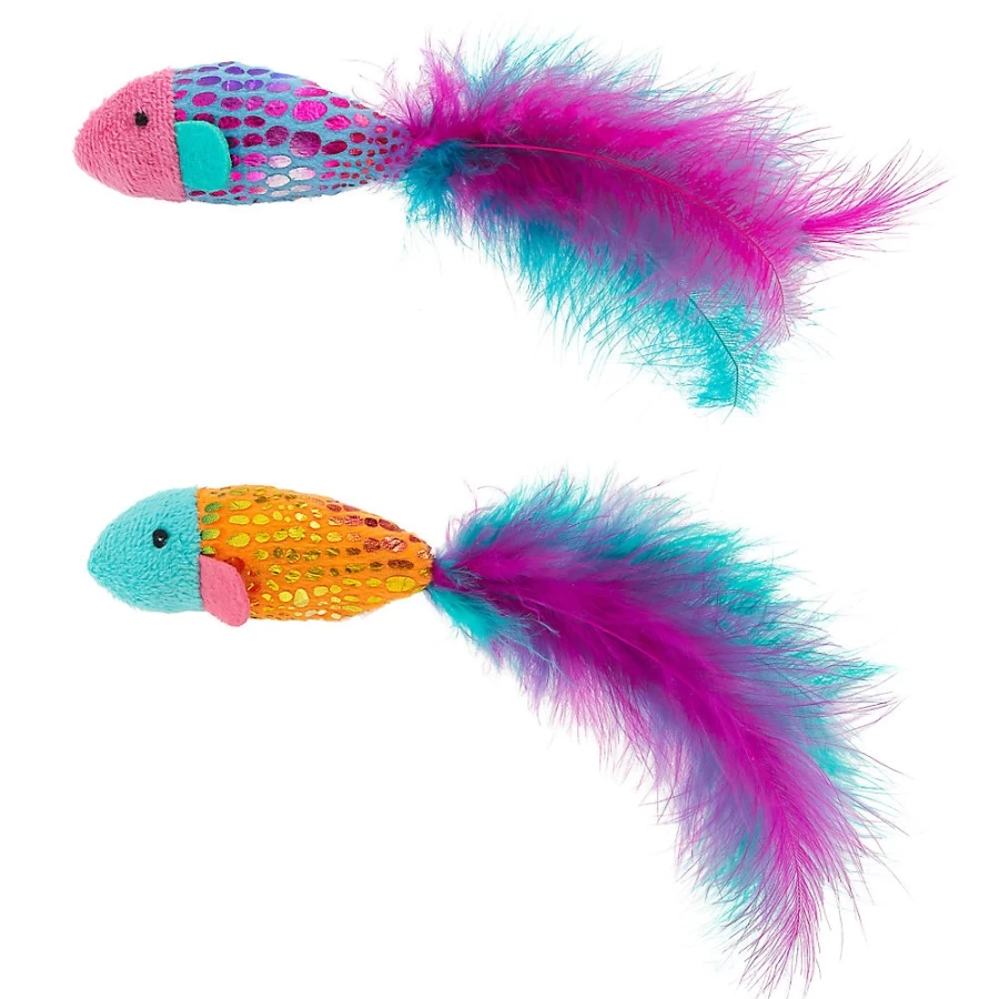 PetSmart Whisker City Sparkle Cat Toys - 2 Pack Fish Feather Wand Toys for Cats