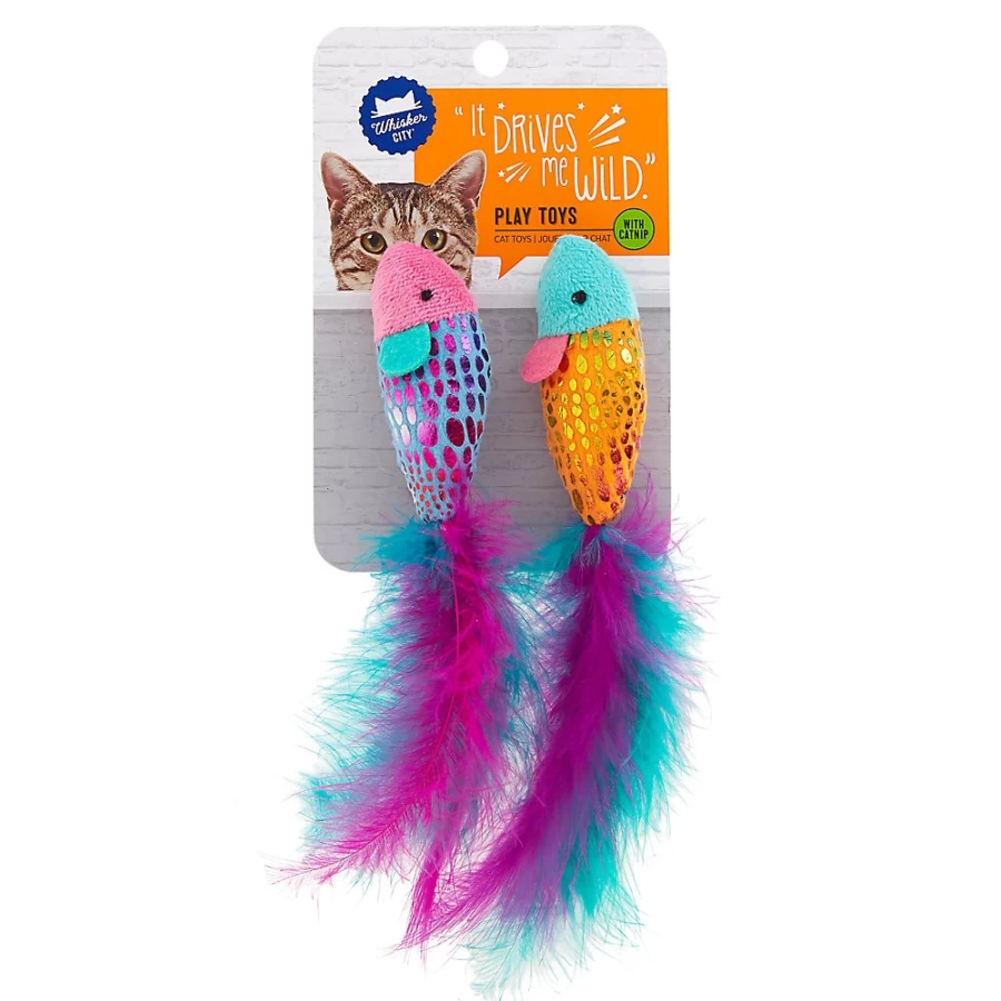 PetSmart Whisker City Sparkle Cat Toys - 2 Pack Fish Feather Wand Toys for Cats