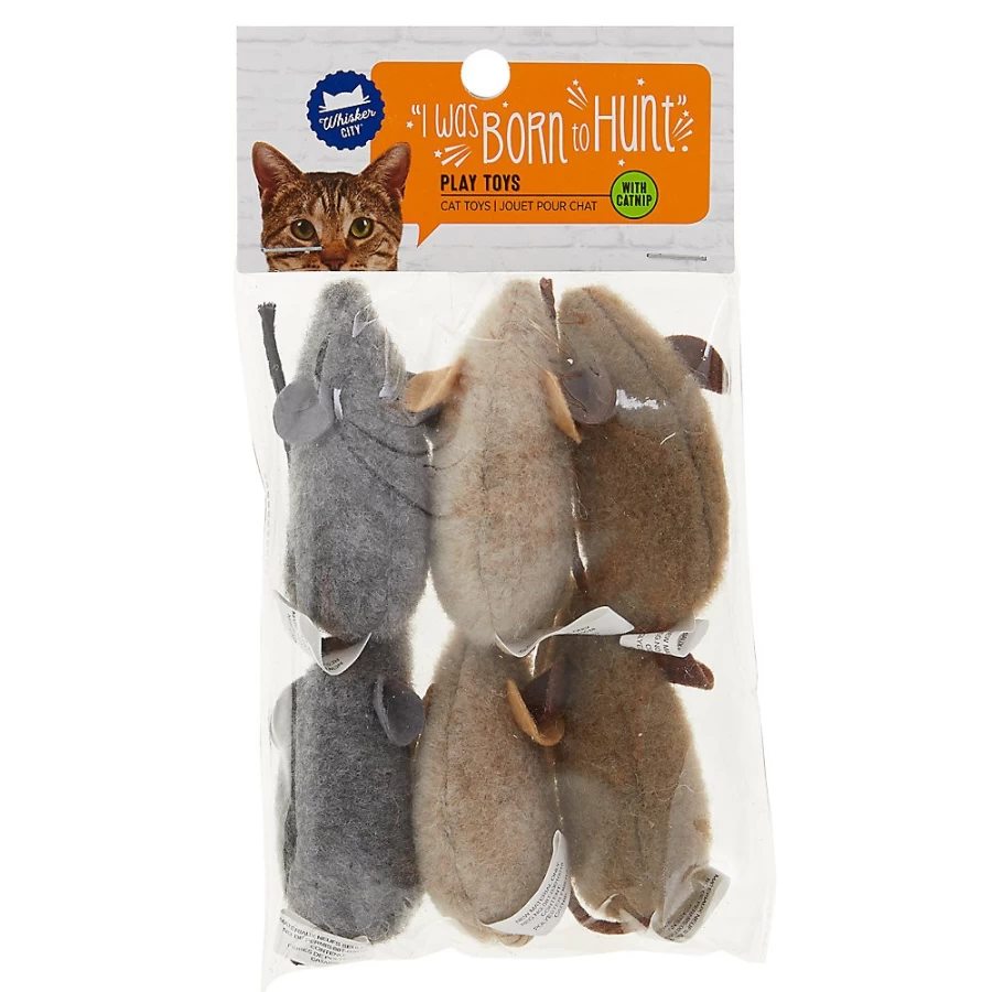 PetSmart Whisker City 6-Pack Wool Mice Cat Toys for Play & Hunting Instincts