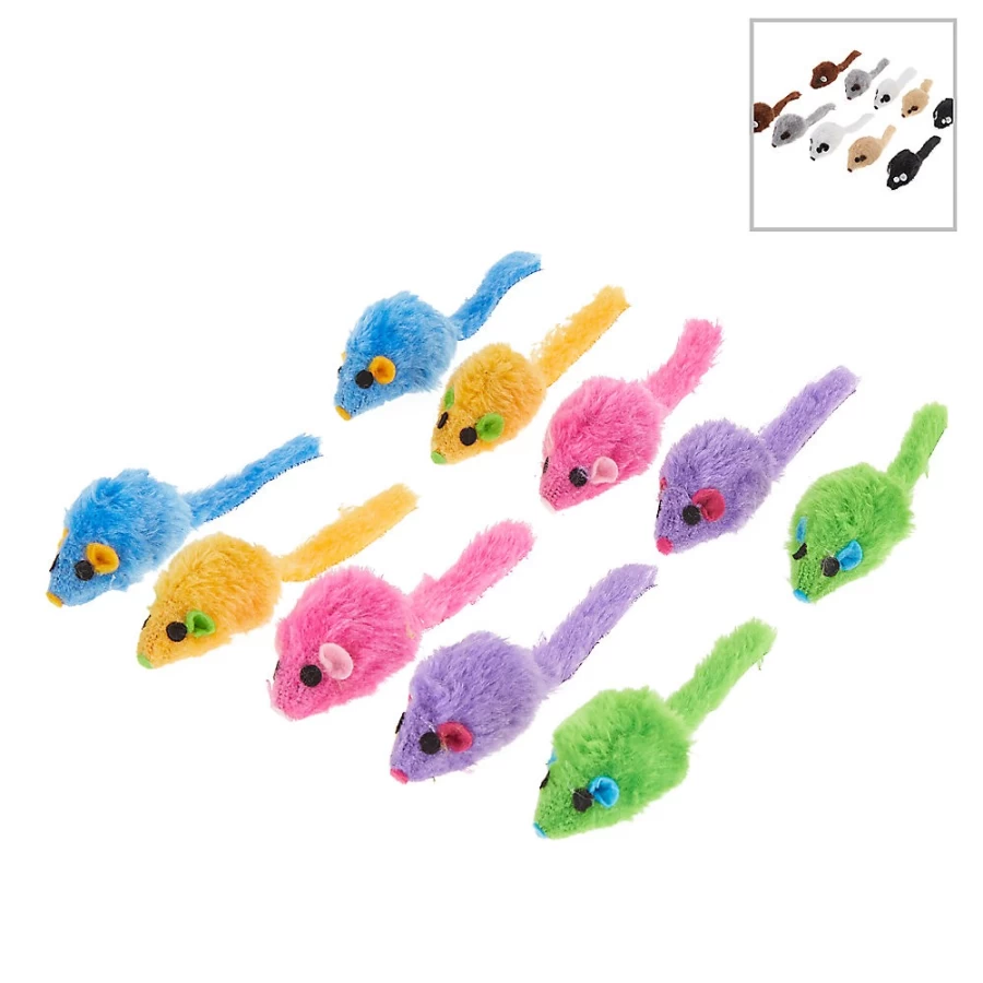 PetSmart Whisker City 10-Pack Assorted Color Cat Toy Mice for Play & Hunting