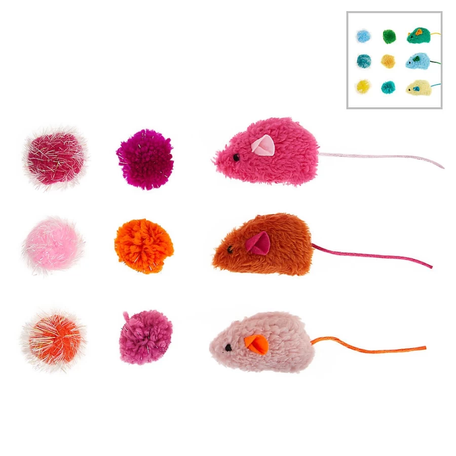 PetSmart Whisker City Colorful MiceBalls Cat Toys - 9 Pack Assorted Colors for Playful Kittens