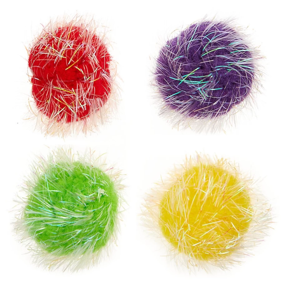 PetSmart Whisker City Colorful Tinsel Balls Cat Toys - 4 Pack for Play & Exercise
