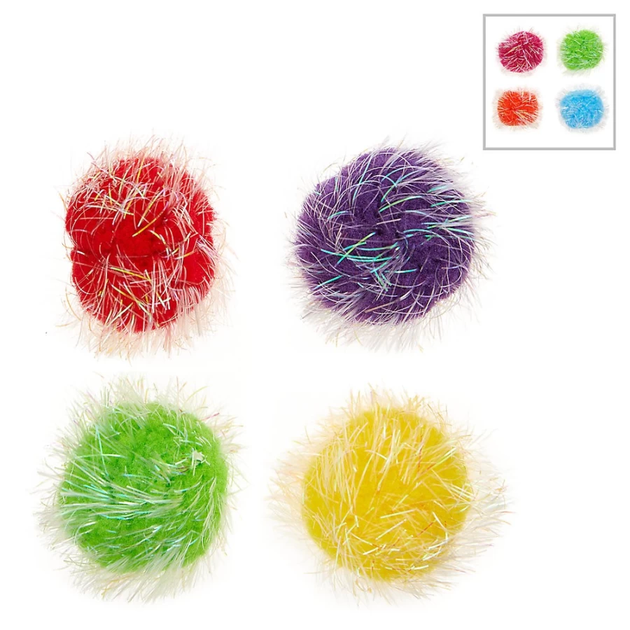 PetSmart Whisker City Colorful Tinsel Balls Cat Toys - 4 Pack for Play & Exercise