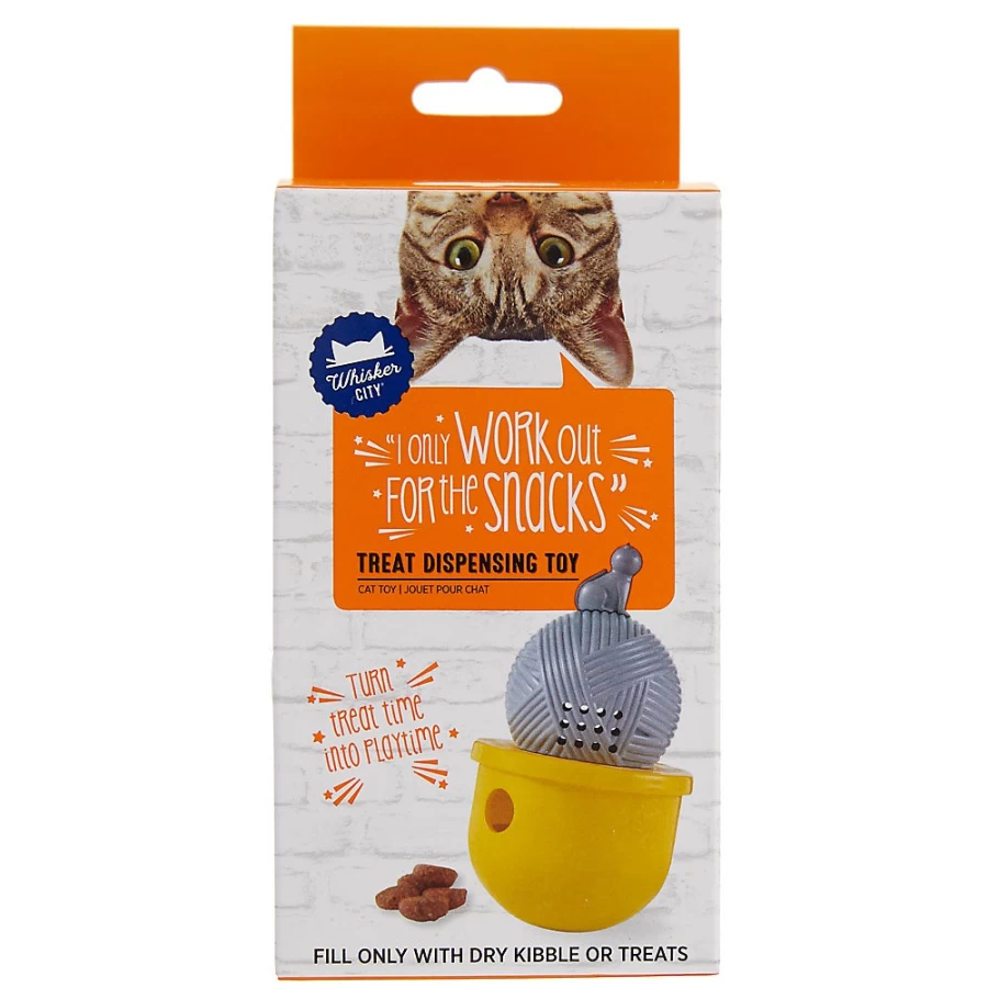 PetSmart Whisker City Interactive Cat Toy - Yarn Ball Wobble Treat Dispenser for Play & Rewards