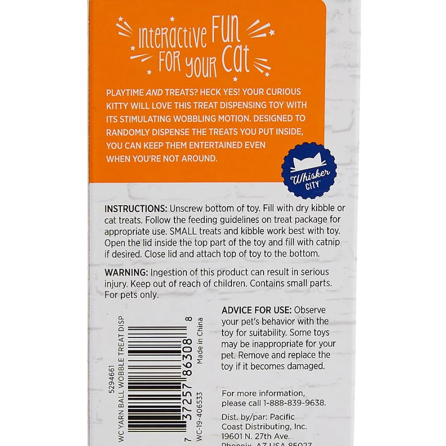 PetSmart Whisker City Interactive Cat Toy - Yarn Ball Wobble Treat Dispenser for Play & Rewards