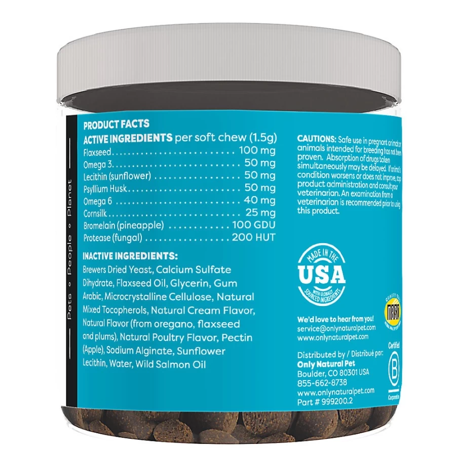 PetSmart Only Natural Pet Hairball Relief for Cats - Skin & Coat Support, 60 Soft Chews