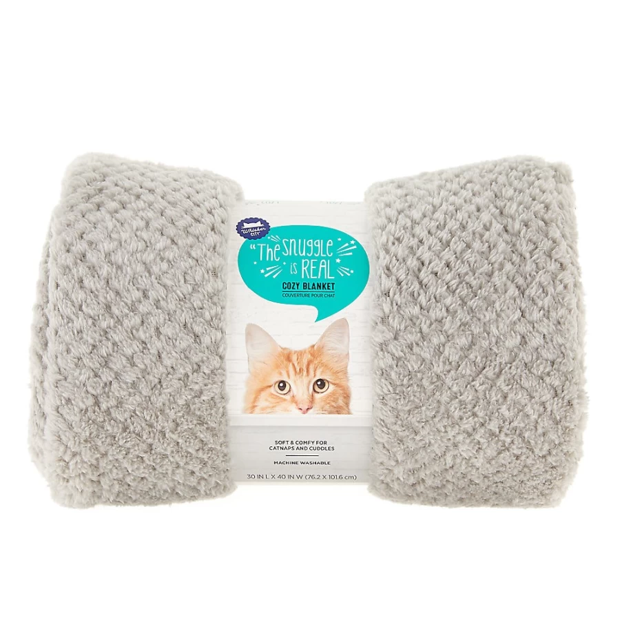 PetSmart Whisker City Cozy Grey Cat Blanket for Pets – Soft & Warm Plush Throw