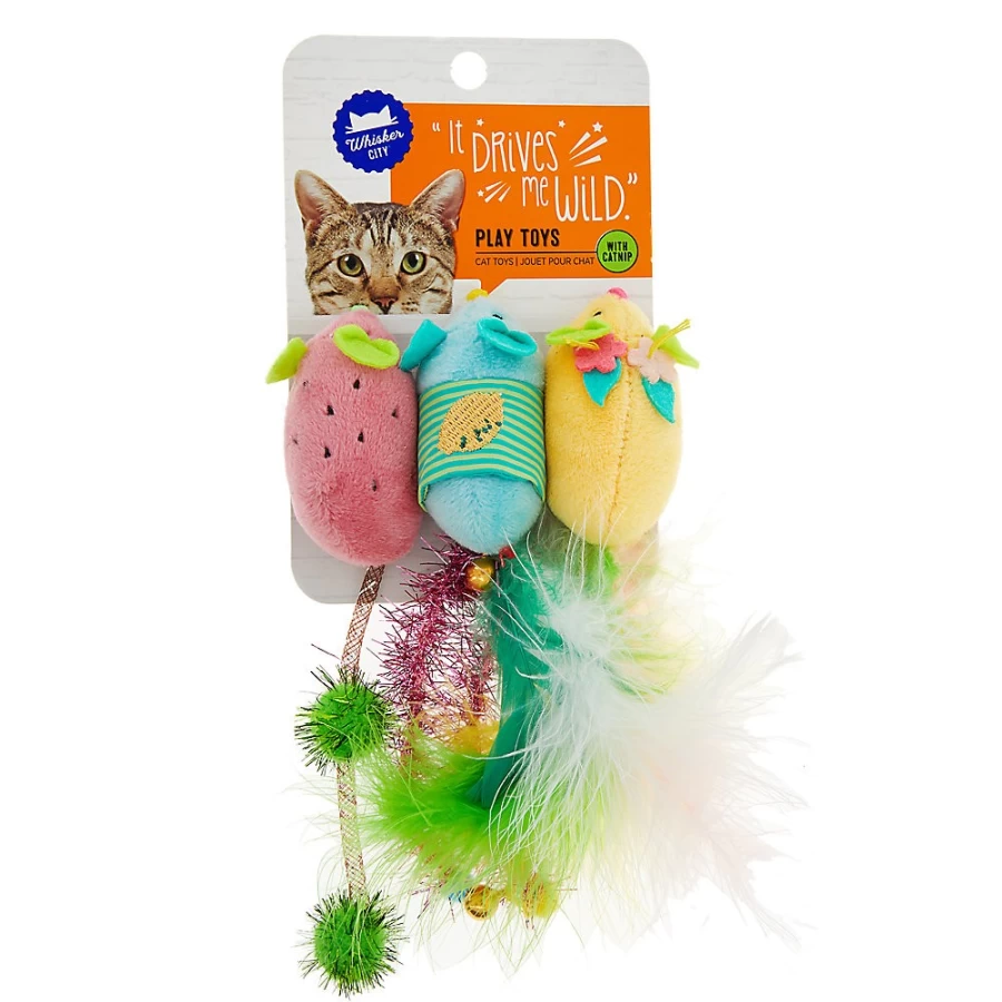 PetSmart Whisker City 3-Pack Fruit-Shaped Cat Toy Mice for Play & Exercise
