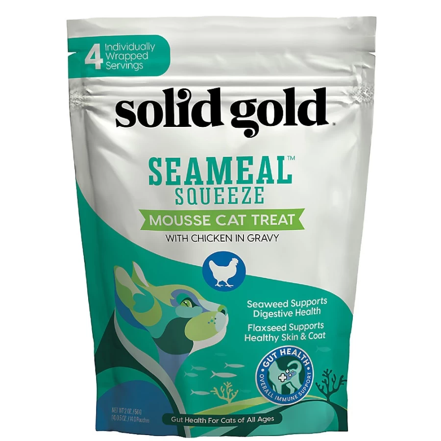 PetSmart Solid Gold SeaMeal Grain-Free Gluten-Free Squeeze Mousse Cat Treat for Healthy Skin & Coat