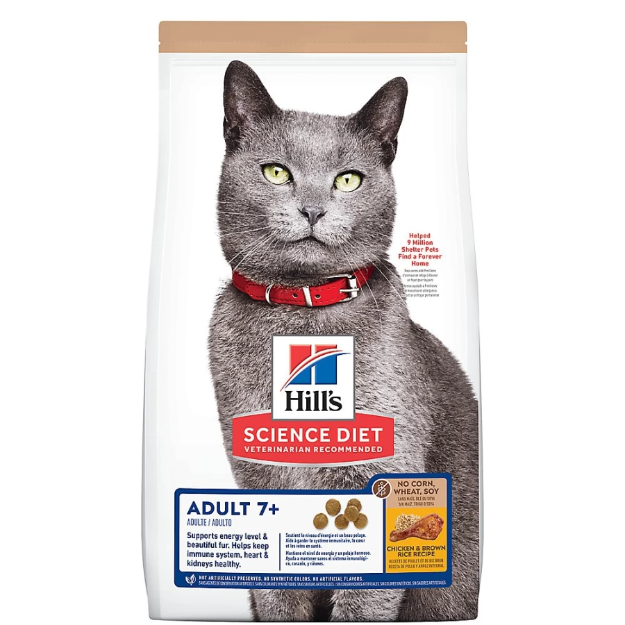 PetSmart Hill's Science Diet Adult & Senior 7+ Dry Cat Food - Chicken & Brown Rice Recipe, No Corn, Wheat, or Soy