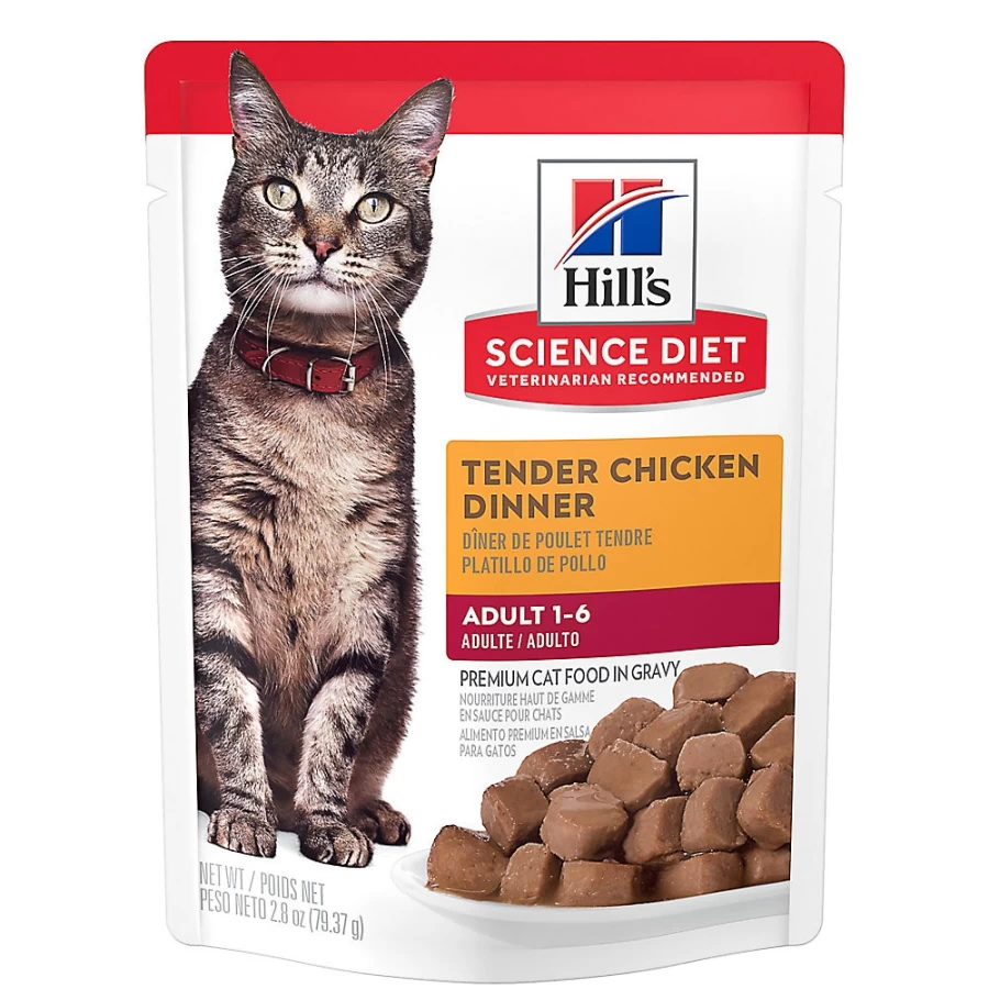 PetSmart Hill's Science Diet Adult Cat Food Wet Pouches - Chicken Chunks in Gravy, 2.8 oz, Pack of 24, High Protein Nutrition for Indoor & Outdoor Cats