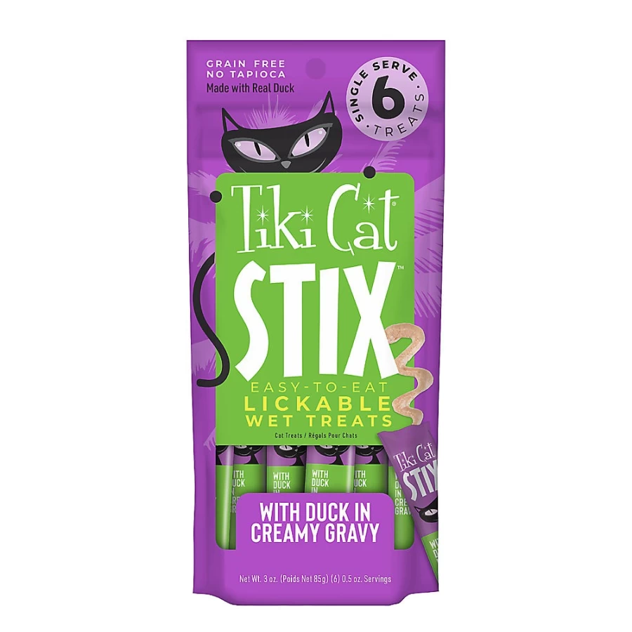 PetSmart Tiki Cat Stix Wet Cat Treats - Grain-Free Duck in Creamy Gravy, Healthy Cat Snacks