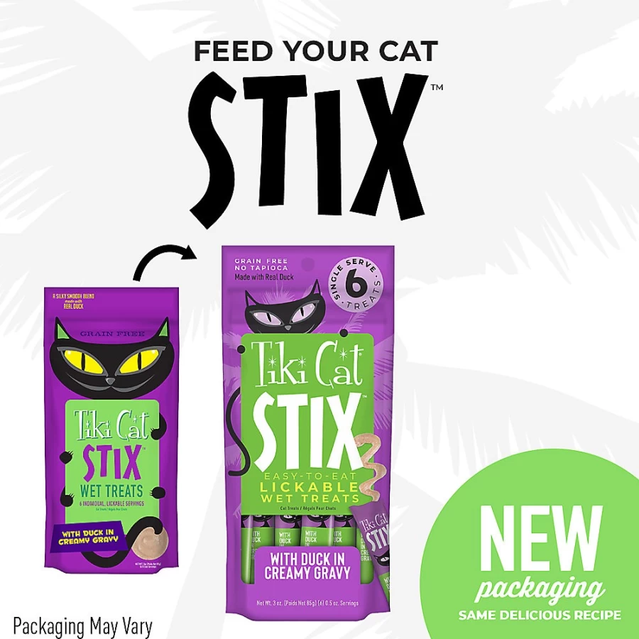 PetSmart Tiki Cat Stix Wet Cat Treats - Grain-Free Duck in Creamy Gravy, Healthy Cat Snacks