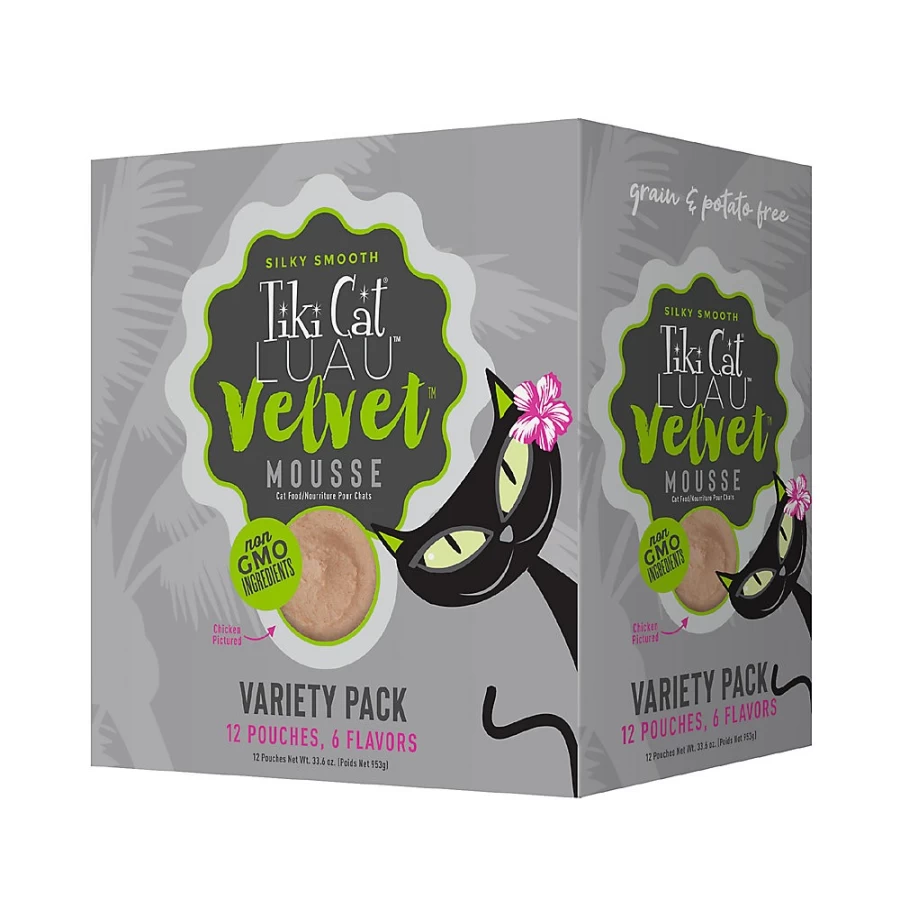 PetSmart Tiki Cat Velvet Mousse Grain-Free Wet Cat Food Variety Pack - Non-GMO, Potato-Free, 12 Count