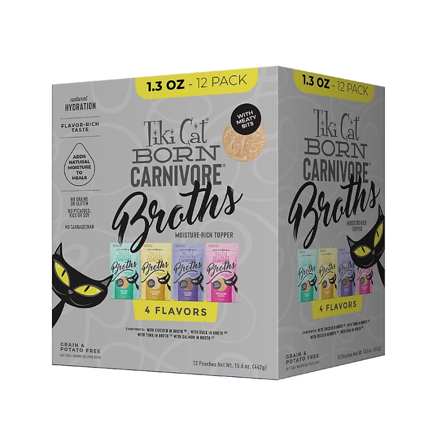 PetSmart Tiki Cat Broths Grain-Free Variety Pack - 12 Non-GMO Wet Cat Food Pouches for Hydration