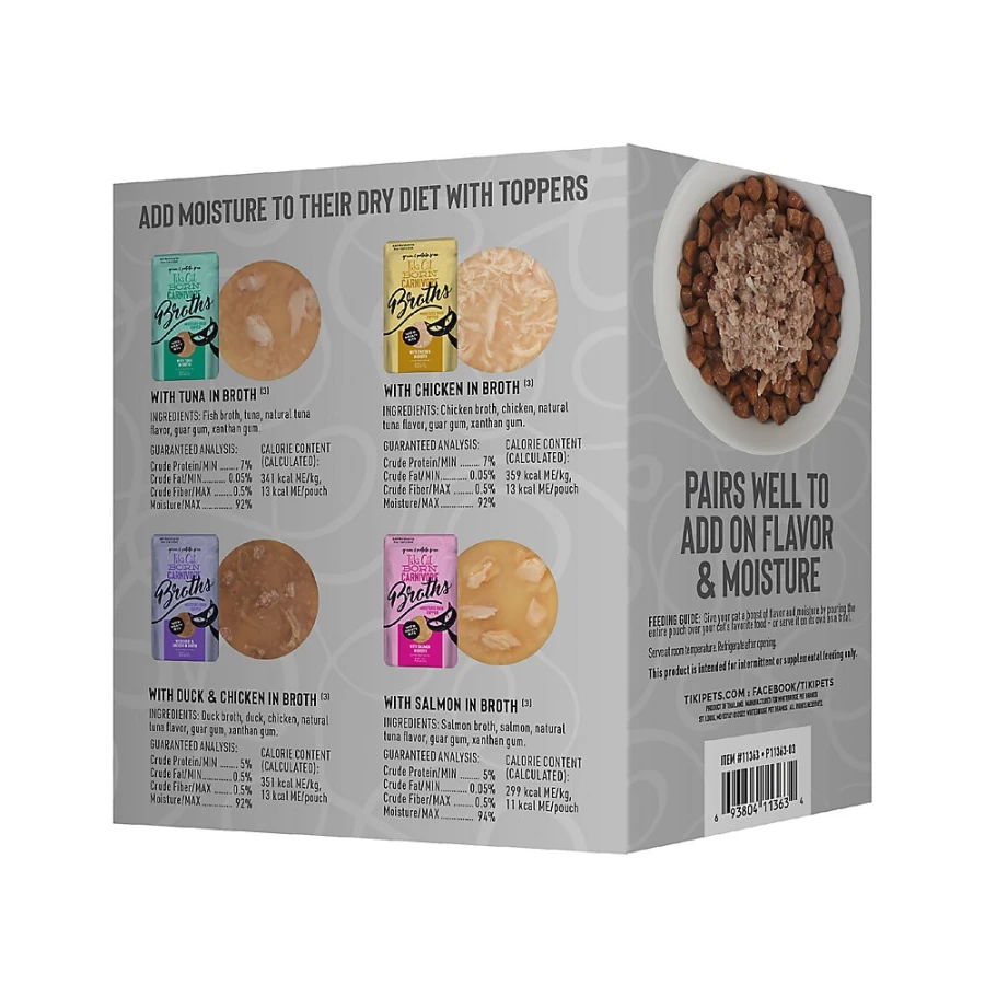 PetSmart Tiki Cat Broths Grain-Free Variety Pack - 12 Non-GMO Wet Cat Food Pouches for Hydration