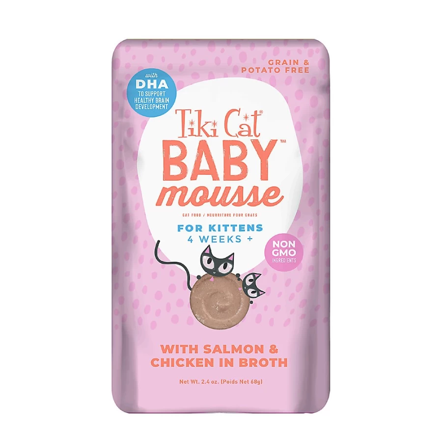 PetSmart Tiki Cat Velvet Mousse Kitten Food - Grain-Free, High-Protein Salmon & Chicken Recipe, Non-GMO Wet Cat Food for Kittens