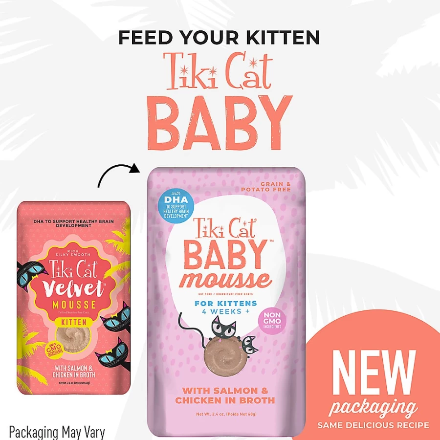 PetSmart Tiki Cat Velvet Mousse Kitten Food - Grain-Free, High-Protein Salmon & Chicken Recipe, Non-GMO Wet Cat Food for Kittens