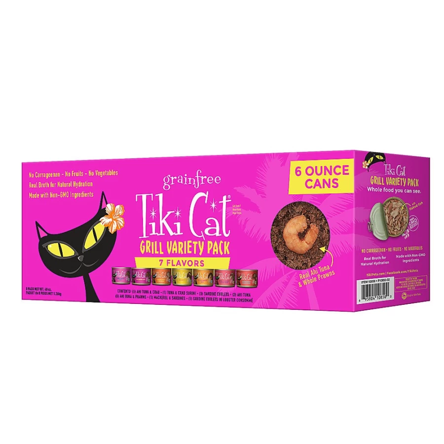 PetSmart Tiki Cat Grill Grain-Free Wet Cat Food Variety Pack - Non-GMO, No Grains or Potatoes, 8 Cans