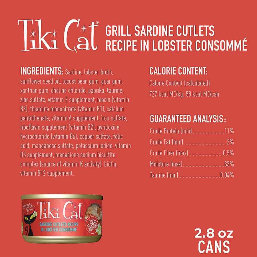 PetSmart Tiki Cat Grill Wet Cat Food - Grain-Free, Non-GMO, 2.8oz Cans for Healthy Feline Nutrition