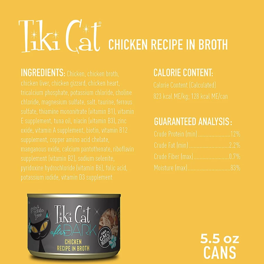 PetSmart Tiki Cat After Dark Wet Cat Food - Grain-Free, Non-GMO, 5.5oz Cans, High Protein, Natural Ingredients
