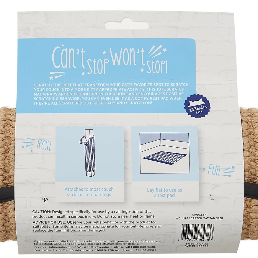 PetSmart Whisker City Natural Jute Cat Scratcher Mat for Indoor Cats