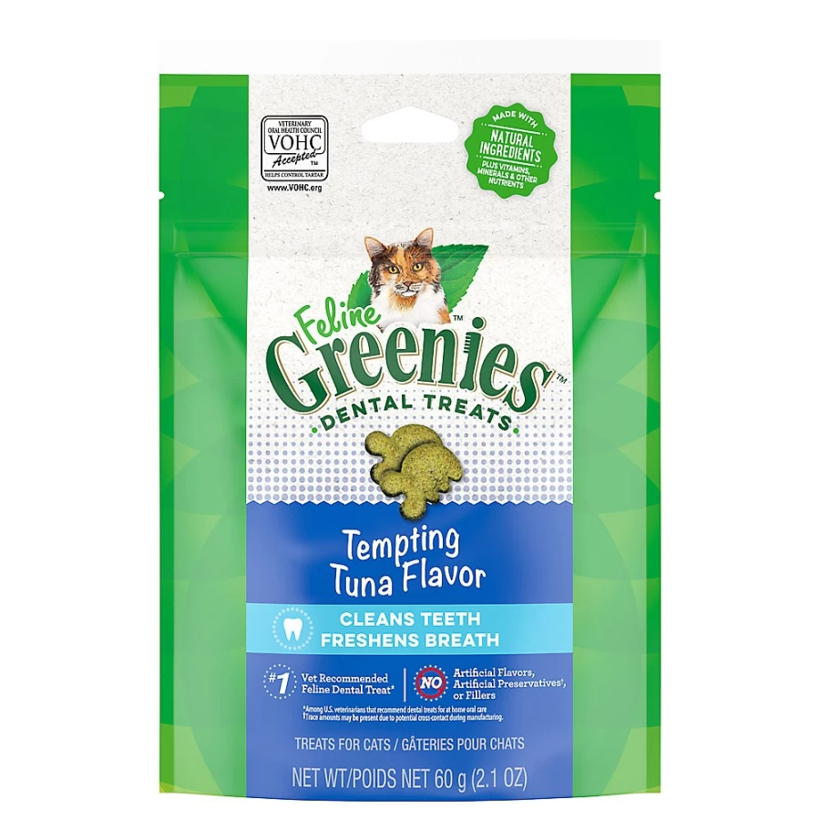 PetSmart Feline Greenies Adult Cat Dental Treats - Natural Tuna Flavor, Dental Care Cat Snacks for Tartar Control