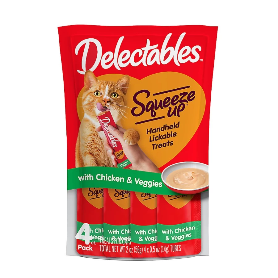 "PetSmart Lickable Cat Treats - Chicken & Veggies Flavor, Squeeze-Up Tube, 4 Count Pack"